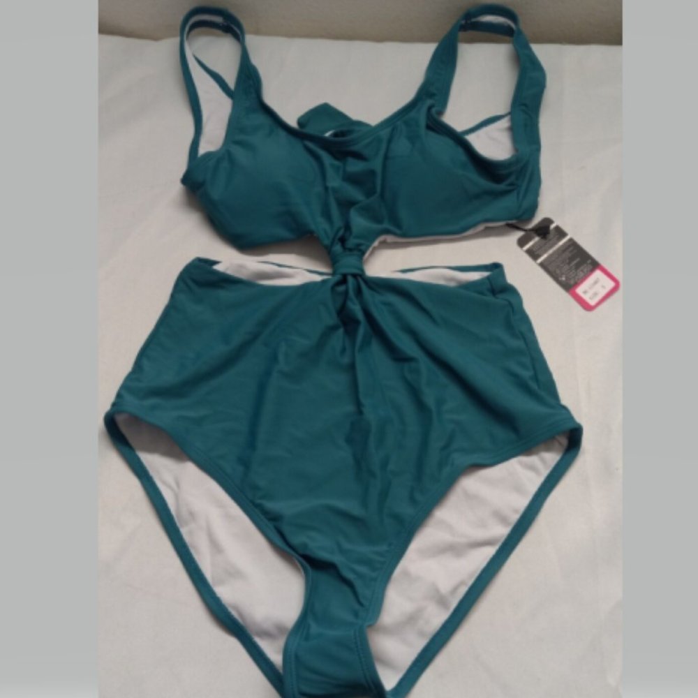 Women's 1 Piece Knotted Trikini, Green 1 Piece Swimsuit Small